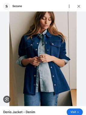 Sezane Indigo Denis Denim Overshirt Jacket